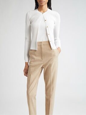 ST. JOHN Mixed Stitch Fine Gauge Cardigan White Textured Crewneck Sweater Small
